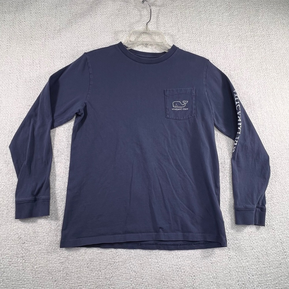 Vineyard Vines Kids Long Sleeve Pocket T-Shirt Navy Blue Whale‎ Logo Large